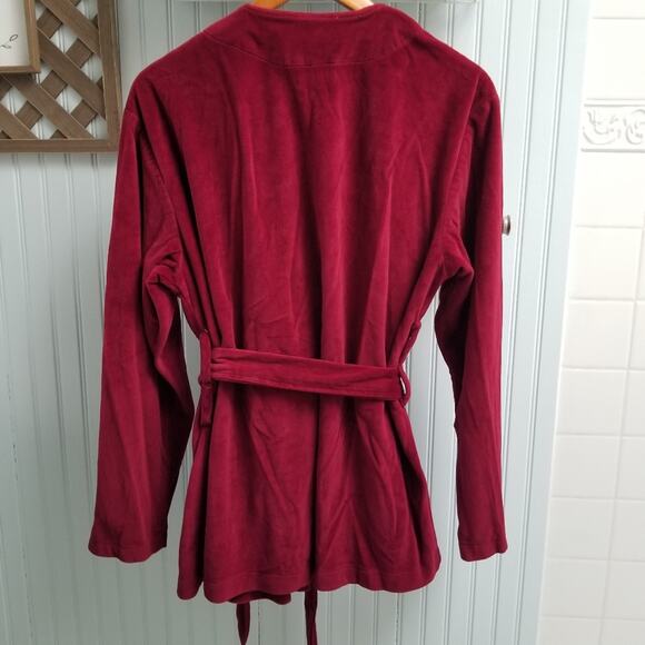 Burdines Maroon Velvet Soft Tie Waist Cardigan Robe - Picture 2 of 5